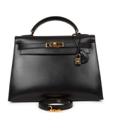 Vintage Hermes Kelly Sellier 32 Black Box Gold Hardware