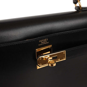 Vintage Hermes Kelly Sellier 32 Black Box Gold Hardware