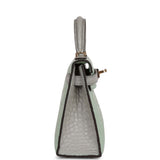 Hermes Special Order (HSS) Kelly Sellier 20 Vert D'Eau and Gris Perle Matte Alligator Permabrass Hardware