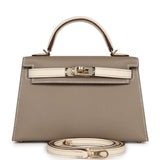 Hermes Special Order (HSS) Kelly 20 Nata and Gris Asphalte Epsom Sellier Gold Hardware