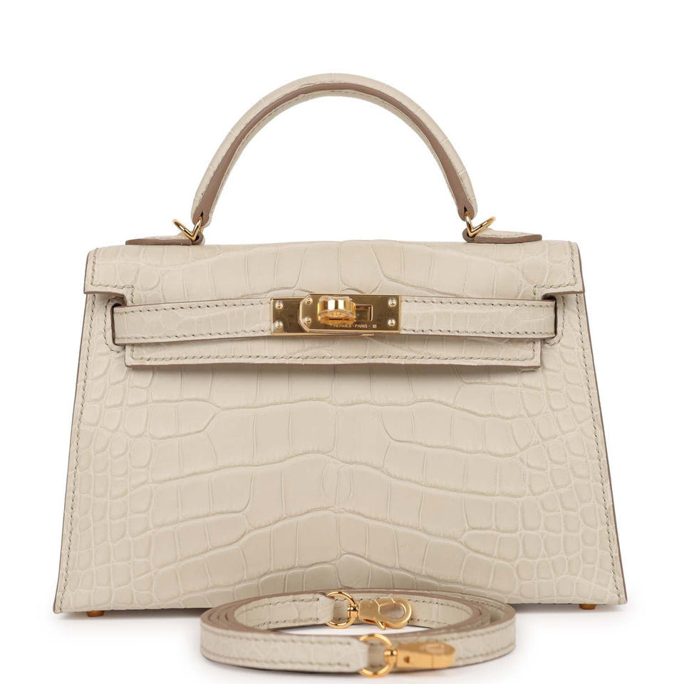 Hermes Kelly Sellier 20 Beton Mate Alligator Gold Hardware