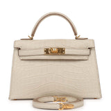 Hermes Kelly Sellier 20 Beton Mate Alligator Gold Hardware