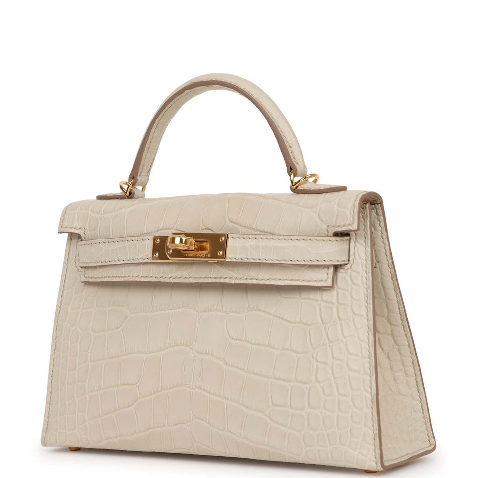 Hermes Kelly Sellier 20 Beton Mate Alligator Gold Hardware