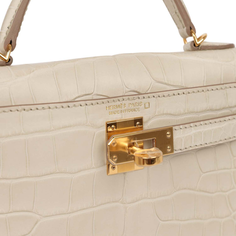 Hermes Kelly Sellier 20 Beton Mate Alligator Gold Hardware