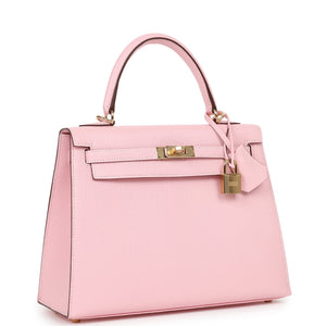 Hermes Special Order (HSS) Kelly Sellier 25 Rose Sakura Chevre Permabrass Hardware