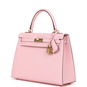 Hermes Special Order (HSS) Kelly Sellier 25 Rose Sakura Chevre Permabrass Hardware