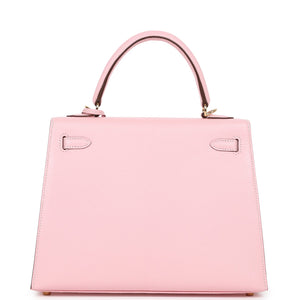 Hermes Special Order (HSS) Kelly Sellier 25 Rose Sakura Chevre Permabrass Hardware