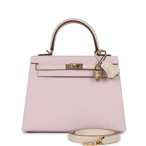 Hermes Special Order (HSS) Kelly Sellier 25 Mauve Pale and Craie Epsom Permabrass Hardware