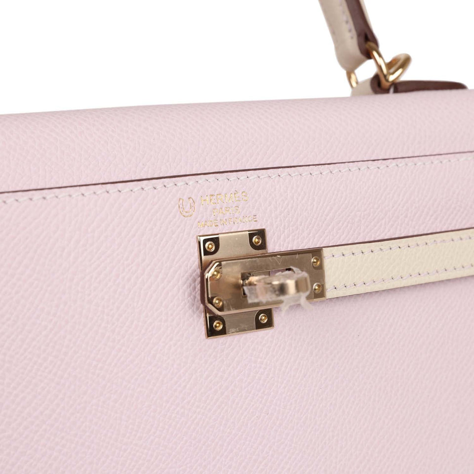 Hermes Special Order (HSS) Kelly Sellier 25 Mauve Pale and Craie Epsom Permabrass Hardware