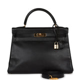 Vintage Hermes Kelly Retourne 32 Black Gulliver Gold Hardware