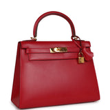 Hermes Kelly Sellier 28 Rouge Vif Tadelakt Gold Hardware