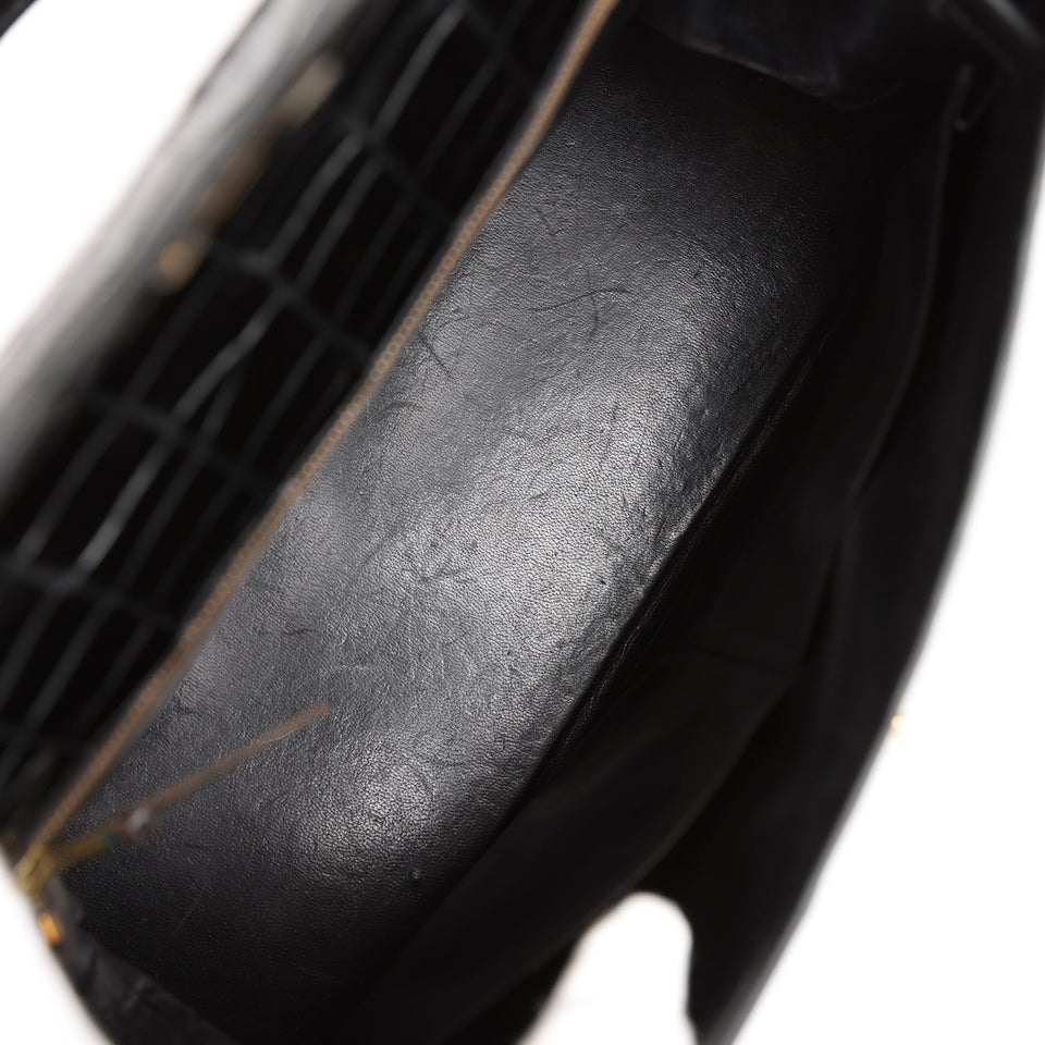 Hermes Kelly Sellier 32 Black Shiny Porosus Crocodile Gold Hardware