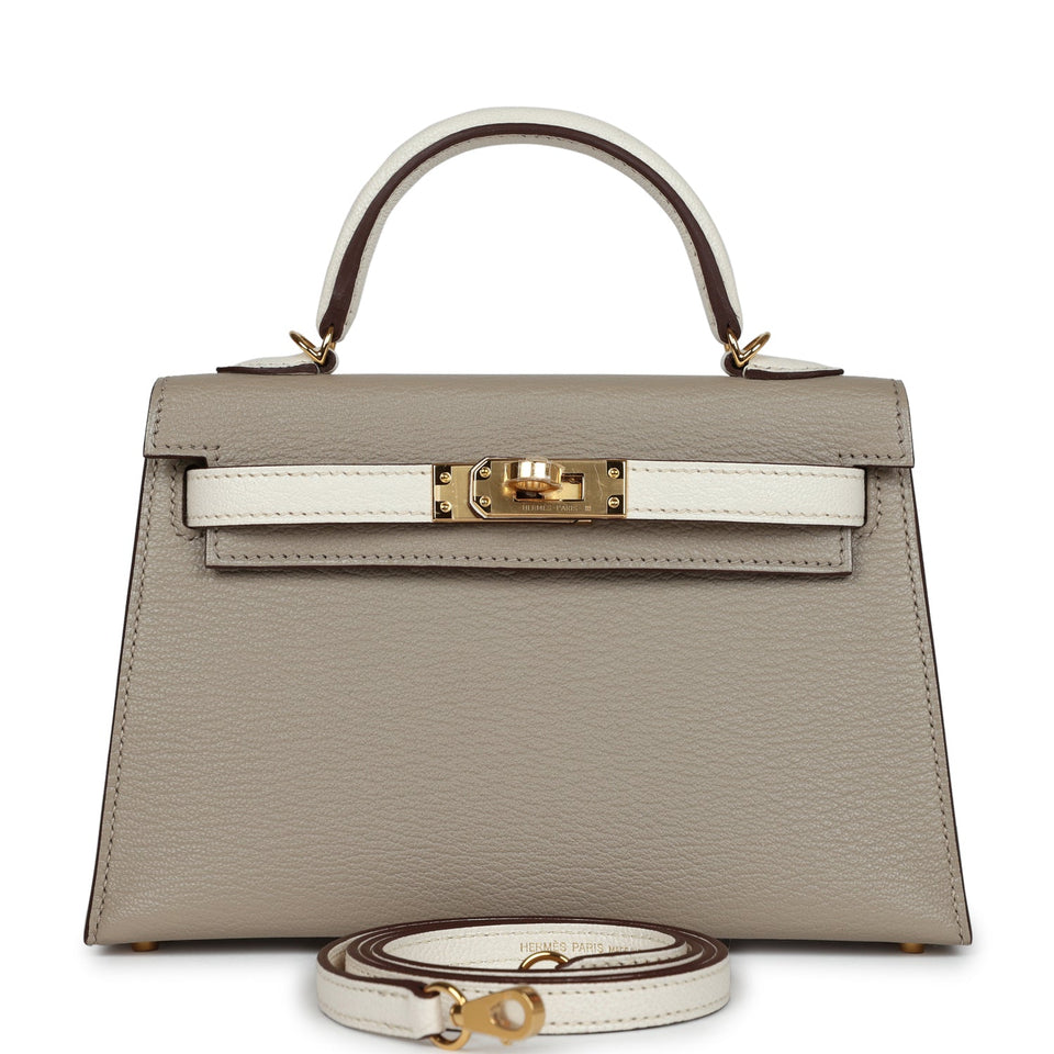 Hermes Special Order (HSS) Kelly Sellier 20 Gris Tourterelle and Nata Chevre Gold Hardware