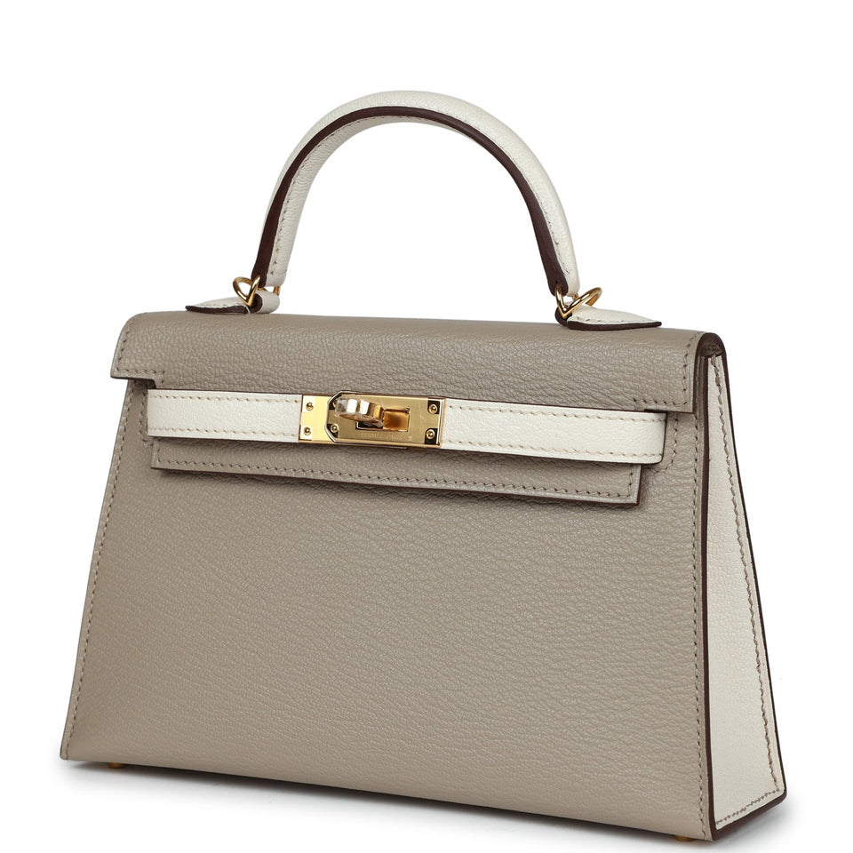 Hermes Special Order (HSS) Kelly Sellier 20 Gris Tourterelle and Nata Chevre Gold Hardware