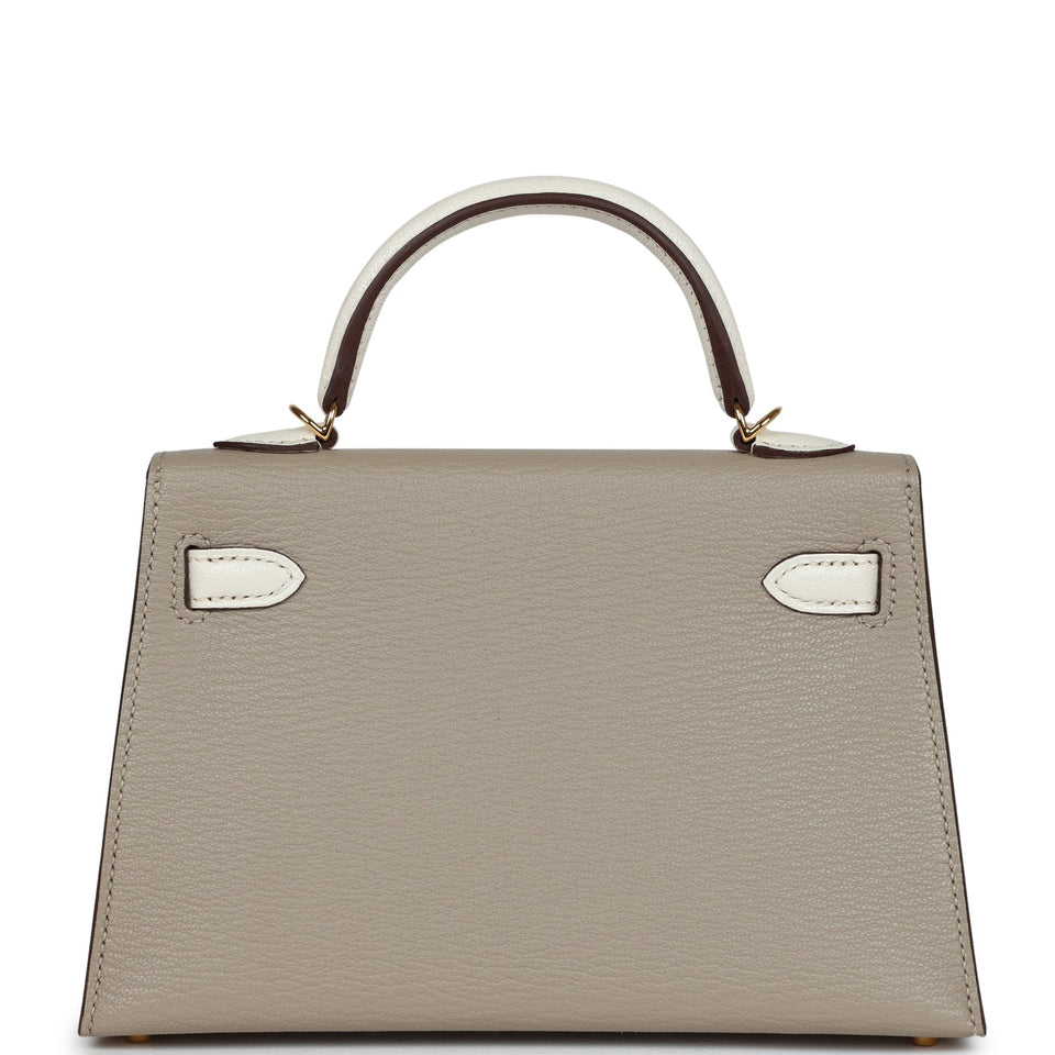 Hermes Special Order (HSS) Kelly Sellier 20 Gris Tourterelle and Nata Chevre Gold Hardware