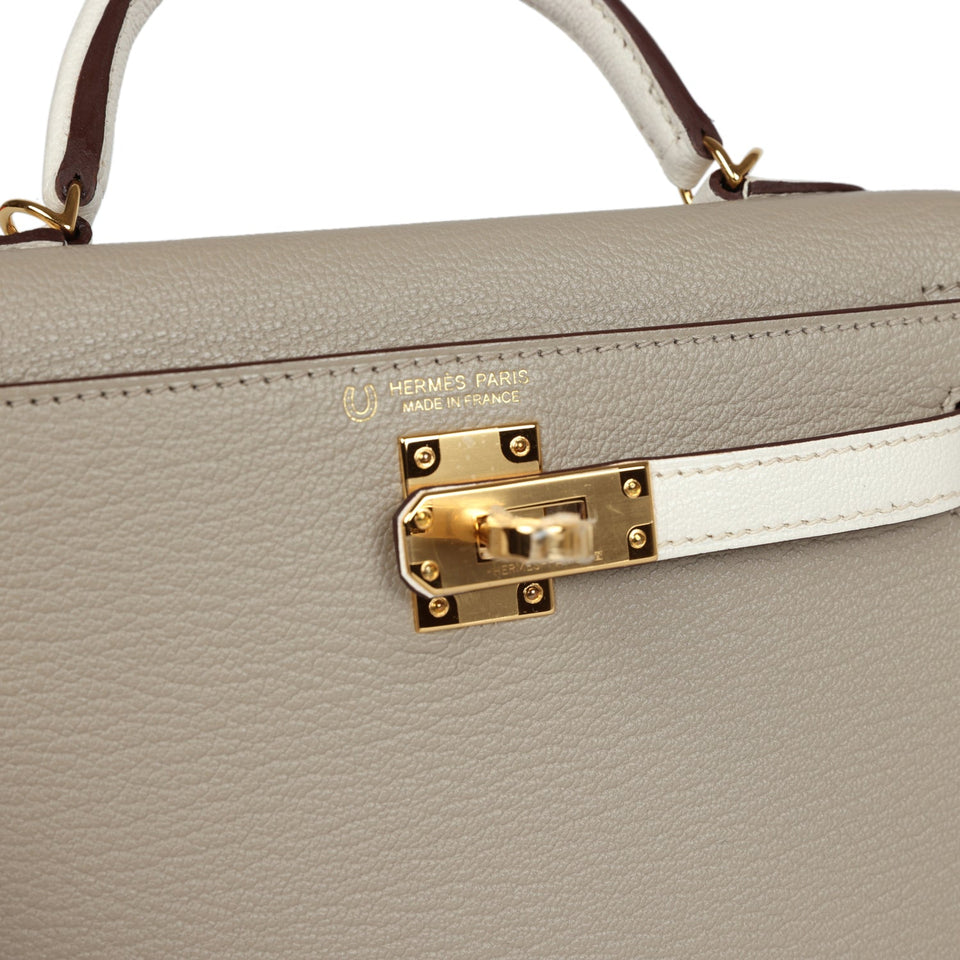 Hermes Special Order (HSS) Kelly Sellier 20 Gris Tourterelle and Nata Chevre Gold Hardware