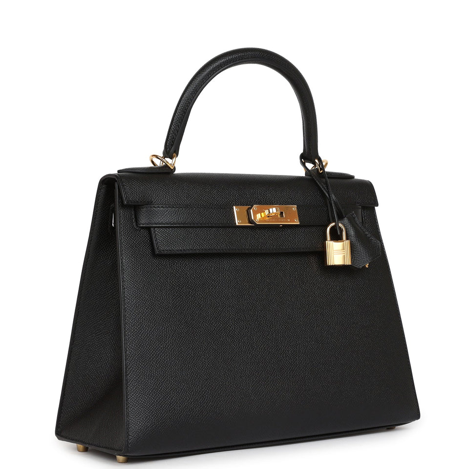 Hermes Kelly Sellier 28 Black Epsom Gold Hardware