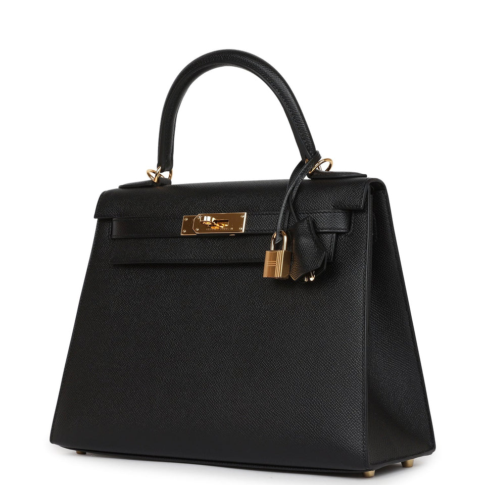 Hermes Kelly Sellier 28 Black Epsom Gold Hardware