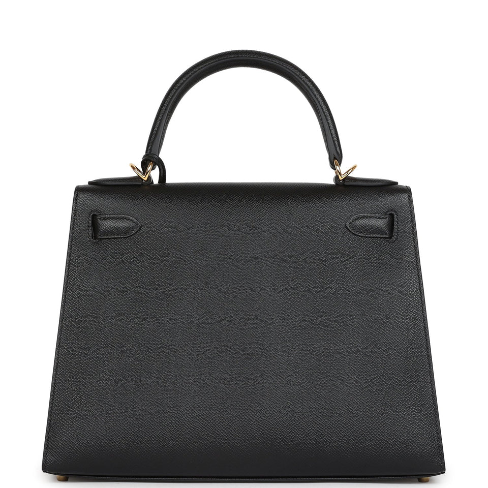 Hermes Kelly Sellier 28 Black Epsom Gold Hardware