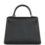 Hermes Kelly Sellier 28 Black Epsom Gold Hardware