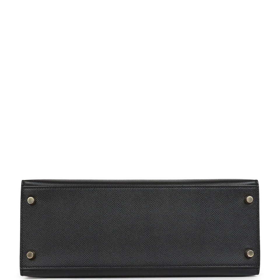 Hermes Kelly Sellier 28 Black Epsom Gold Hardware