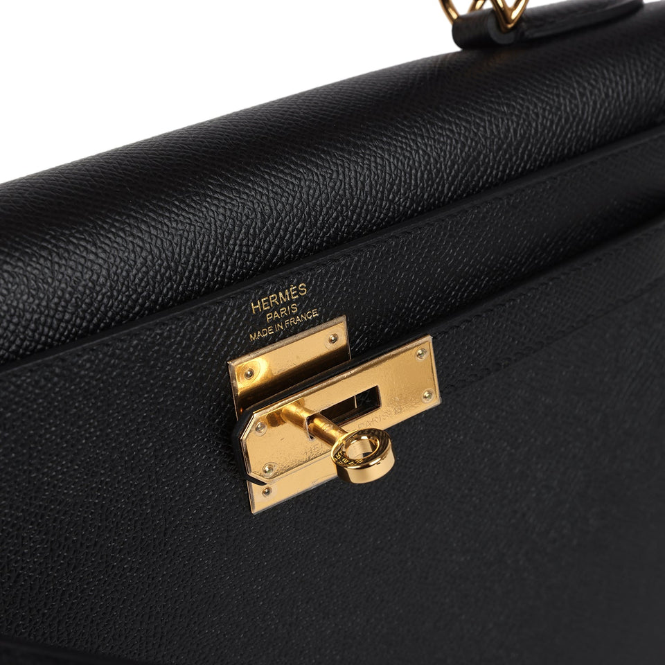 Hermes Kelly Sellier 28 Black Epsom Gold Hardware