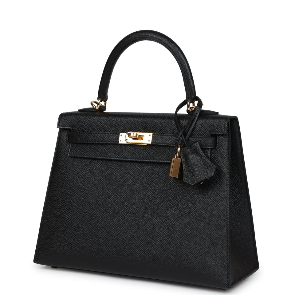 Hermes Kelly Sellier 25 Black Epsom Gold Hardware