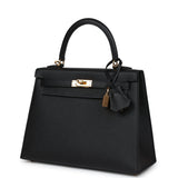 Hermes Kelly Sellier 25 Black Epsom Gold Hardware