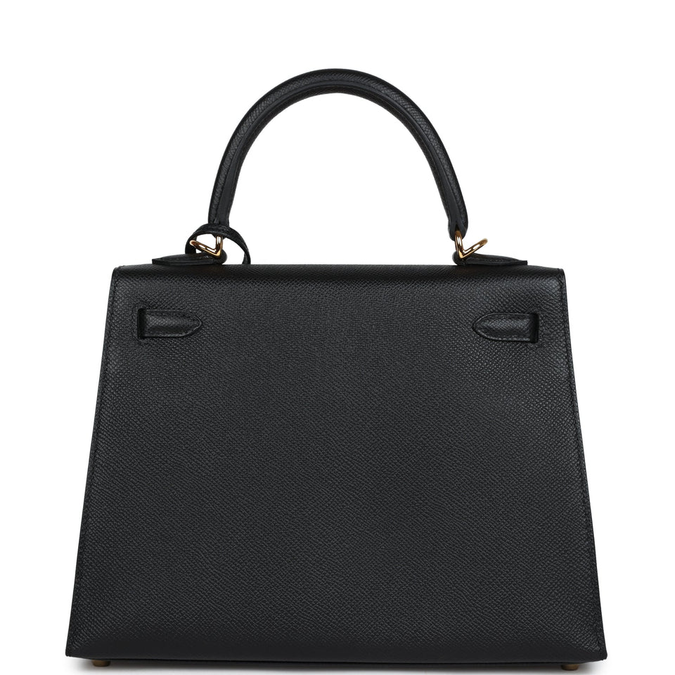 Hermes Kelly Sellier 25 Black Epsom Gold Hardware