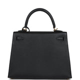 Hermes Kelly Sellier 25 Black Epsom Gold Hardware