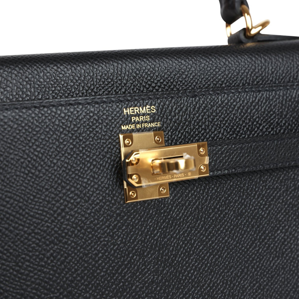 Hermes Kelly Sellier 25 Black Epsom Gold Hardware