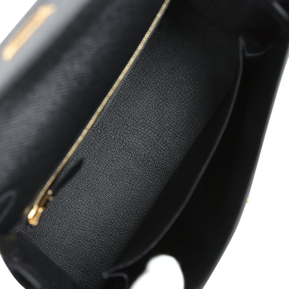 Hermes Kelly Sellier 25 Black Epsom Gold Hardware