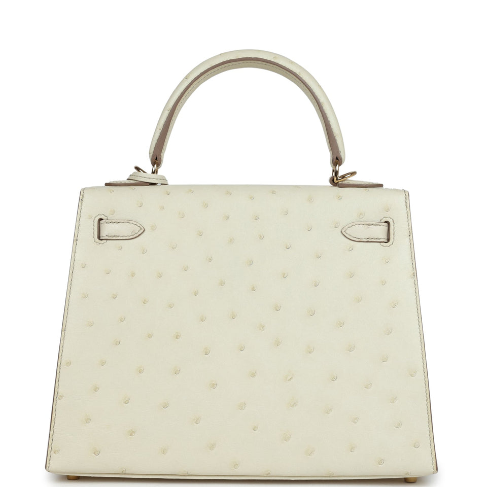 Hermes Special Order (HSS) Kelly Sellier 25 Nata Verso Ostrich Permabrass Hardware