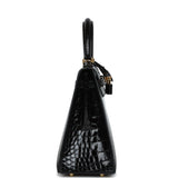 Hermes Kelly Sellier 25 Black Shiny Alligator Gold Hardware