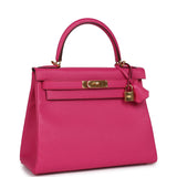 Hermes Kelly Retourne 28 Rose Shocking Chevre Gold Hardware