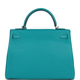 Hermes Kelly Retourne 32 Bleu Paon Clemence Palladium Hardware