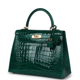 Hermes Kelly Sellier 25 Emerald Shiny Alligator Gold Hardware
