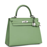 Hermes Special Order (HSS) Kelly Sellier 25 Vert Criquet Verso Epsom Palladium Hardware