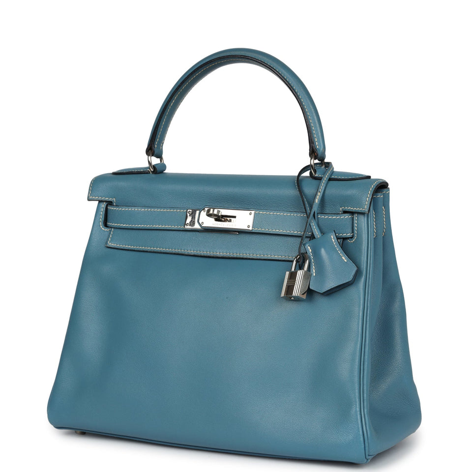 Hermes Kelly Retourne 28 Blue Jean Gulliver Palladium Hardware