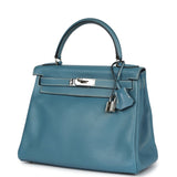 Hermes Kelly Retourne 28 Blue Jean Gulliver Palladium Hardware