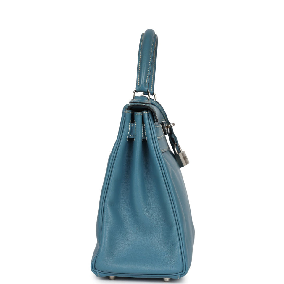 Hermes Kelly Retourne 28 Blue Jean Gulliver Palladium Hardware