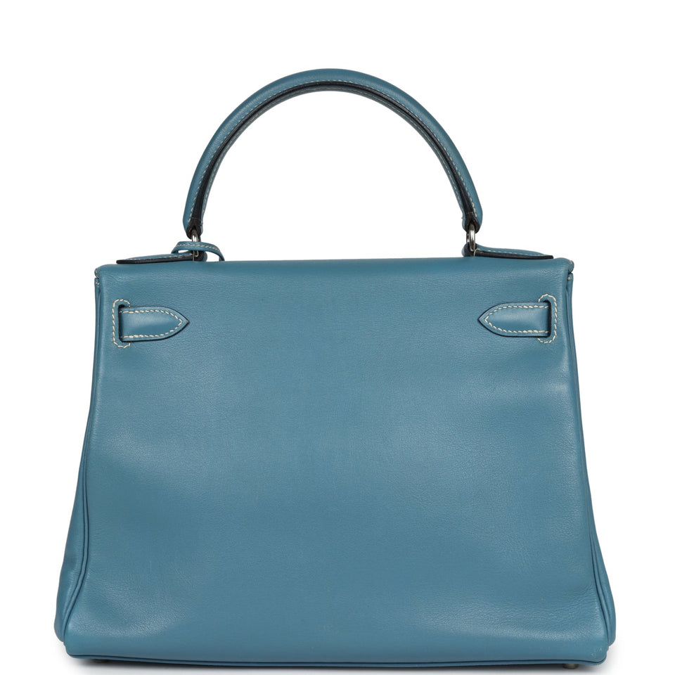 Hermes Kelly Retourne 28 Blue Jean Gulliver Palladium Hardware