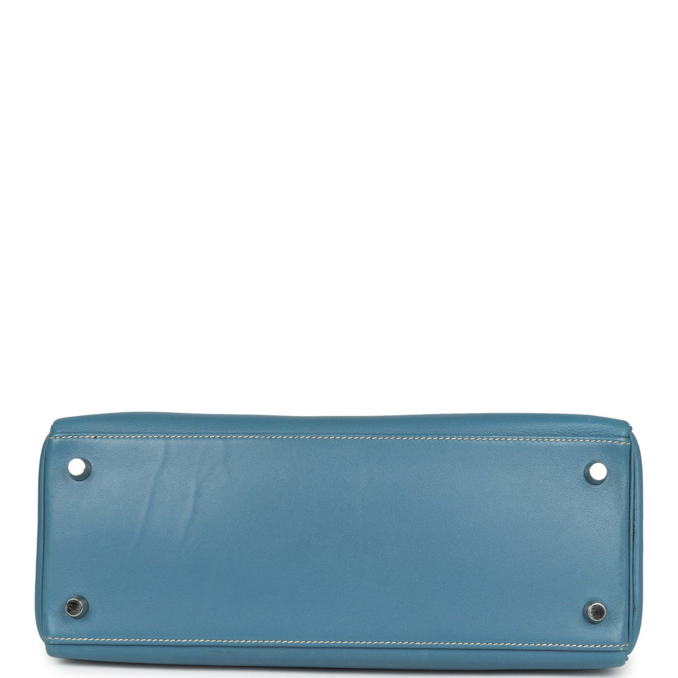Hermes Kelly Retourne 28 Blue Jean Gulliver Palladium Hardware