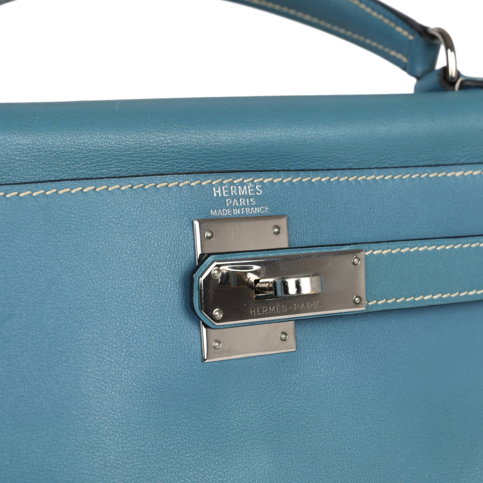 Hermes Kelly Retourne 28 Blue Jean Gulliver Palladium Hardware