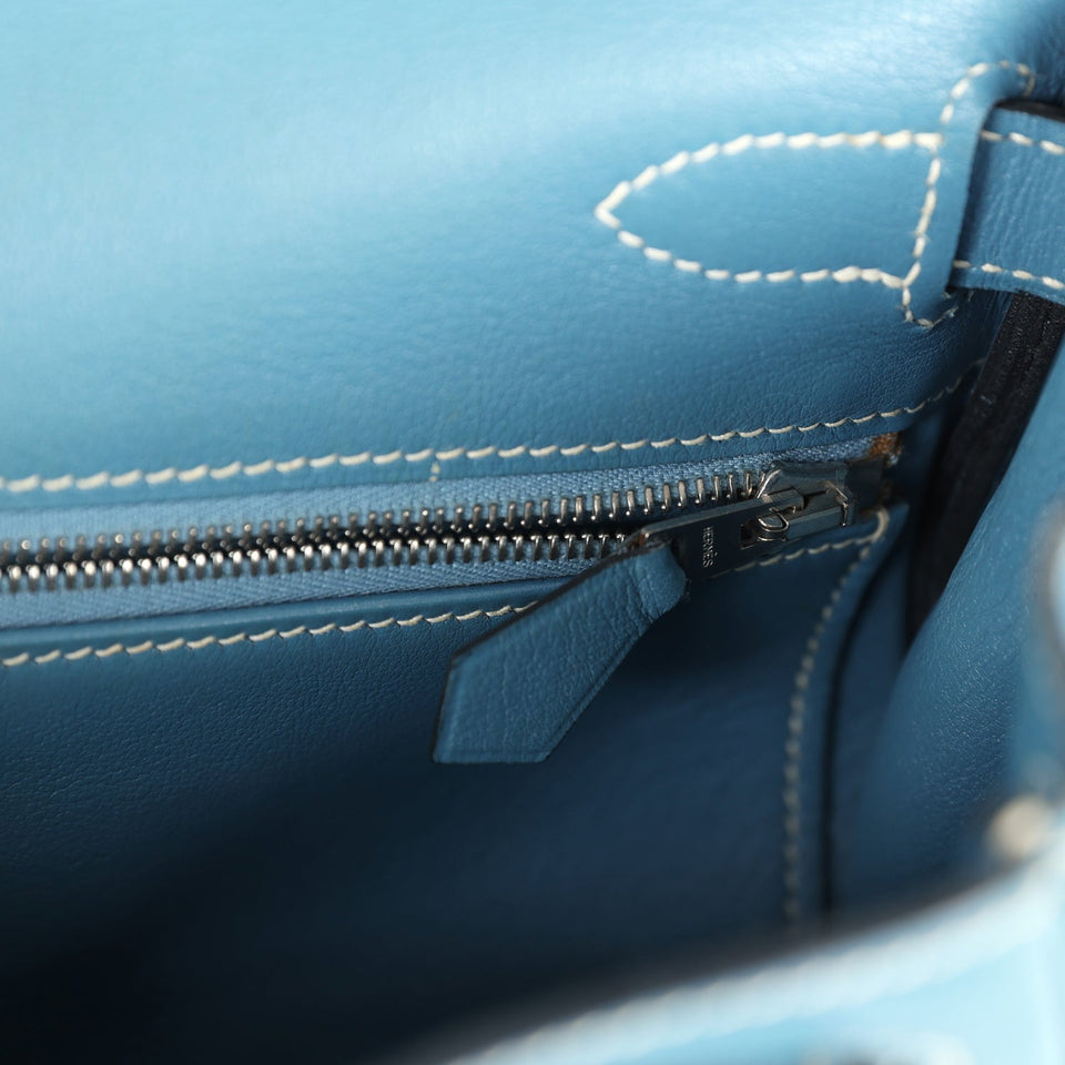 Hermes Kelly Retourne 28 Blue Jean Gulliver Palladium Hardware
