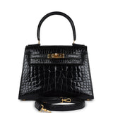 Hermes Kelly Sellier 20 Black Shiny Alligator Gold Hardware