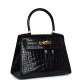 Hermes Kelly Sellier 20 Black Shiny Alligator Gold Hardware