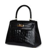 Hermes Kelly Sellier 20 Black Shiny Alligator Gold Hardware
