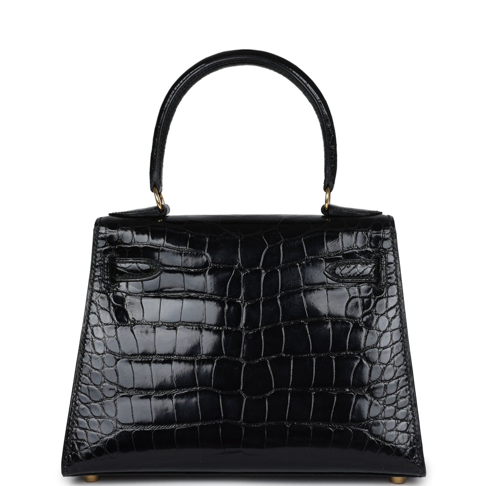 Hermes Kelly Sellier 20 Black Shiny Alligator Gold Hardware