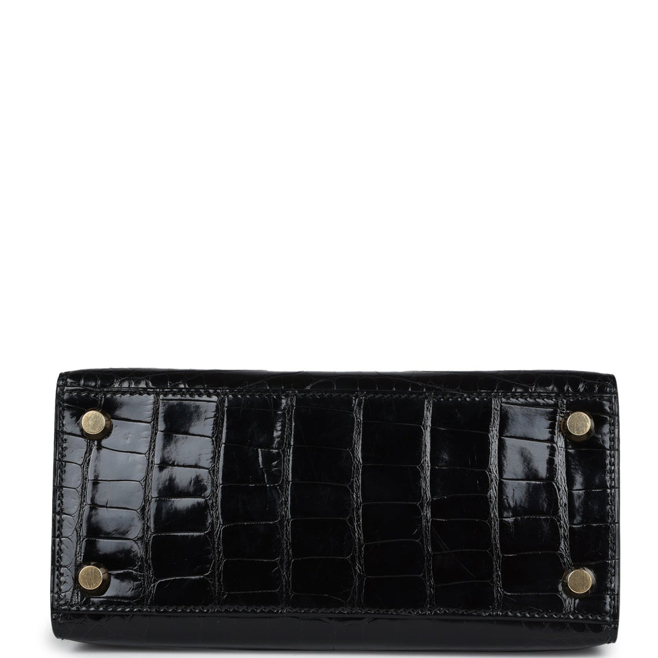 Hermes Kelly Sellier 20 Black Shiny Alligator Gold Hardware